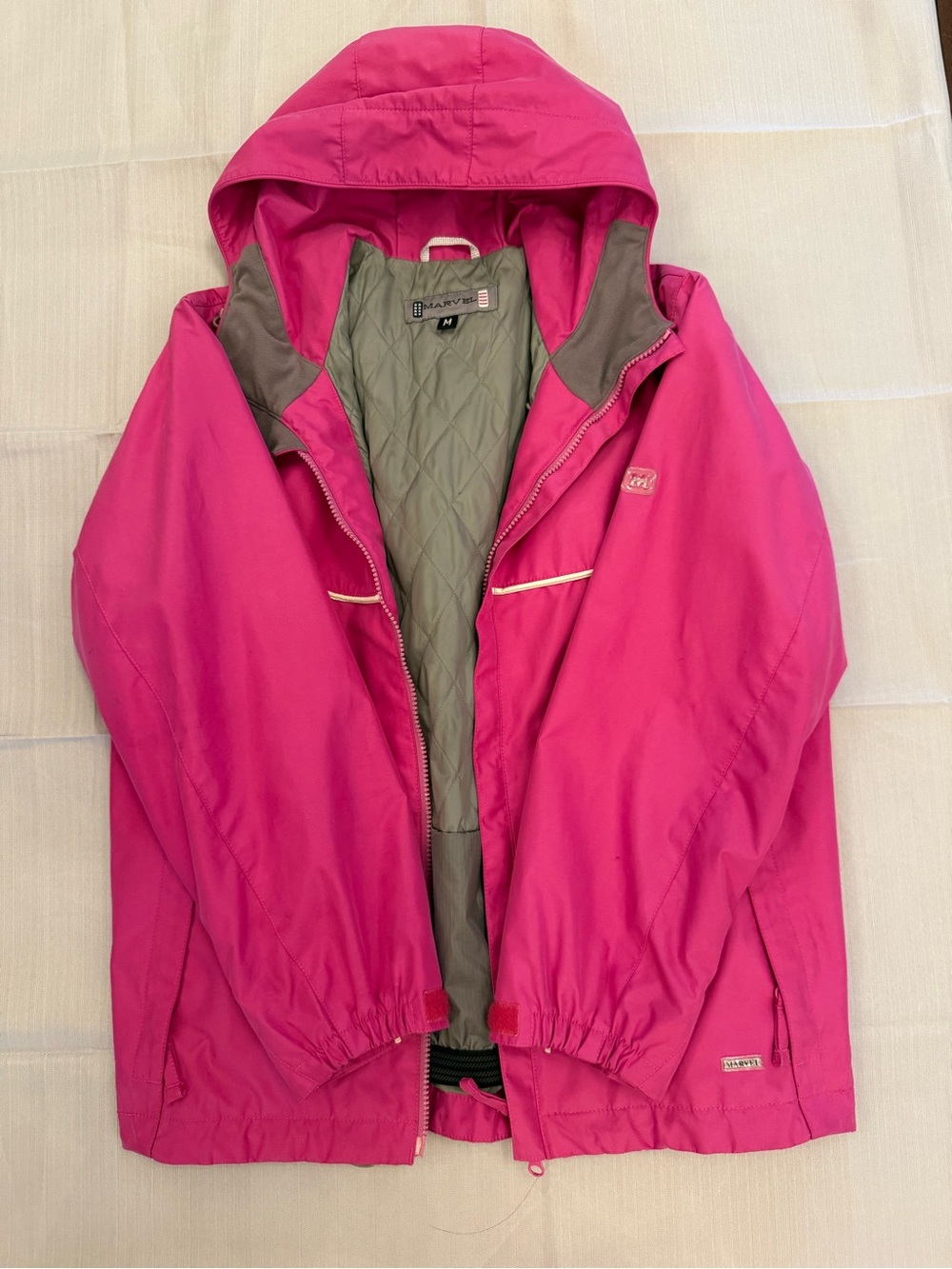 Marvel Women's Bright Pink Hooded Ski Jacket with Quilted Gray Lining